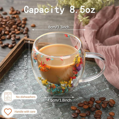 🎅Christmas Pre Sale 🎄🌸Transparent Double Glass Flower Tea Cup